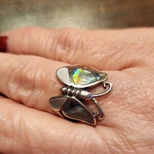 Elegant Sterling Silver Abalone/Mother of Pearl Butterfly Ring